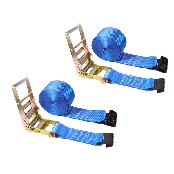 Heavy Duty 3" x 30' Ratchet Tie Down Strap Flat Hook for Farm Trailer Truck Blue, 2PK